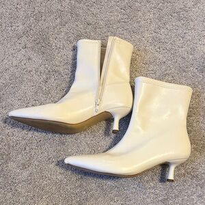 Elegant Cream Ankle Boots with kitten heel